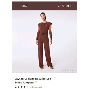 Figs Layton Crewneck Wide Leg Jumpsuit - Walnut